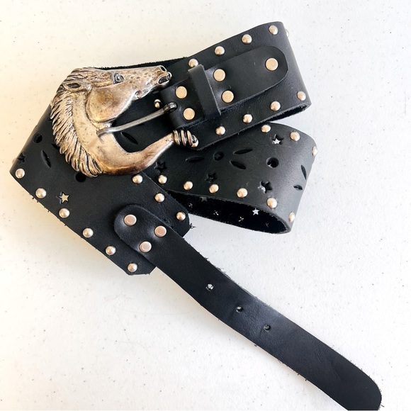 Vintage Accessories - Amazing Western Horse Head Belt Leather Suede Thick